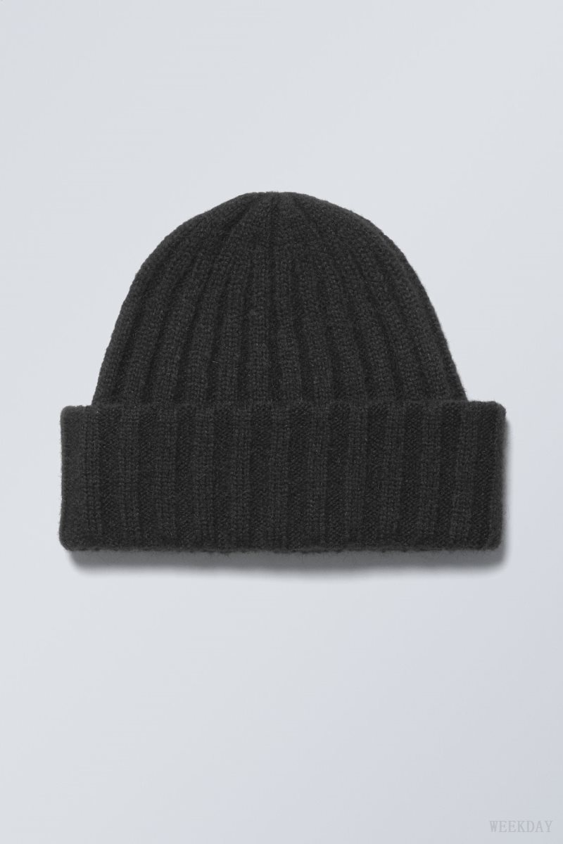 Weekday Soft Ribbed Beanie Black | GSZD7550