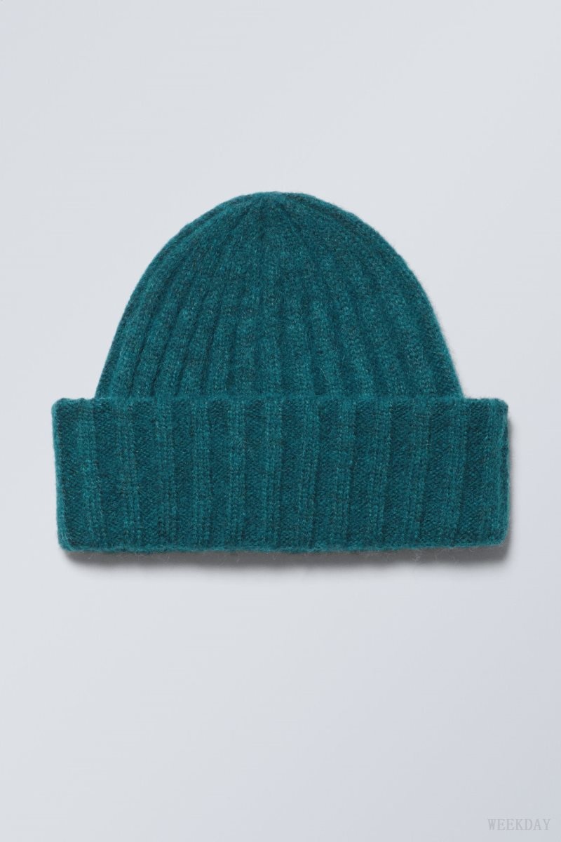 Weekday Soft Ribbed Beanie Dark Turquoise | BHJF9239