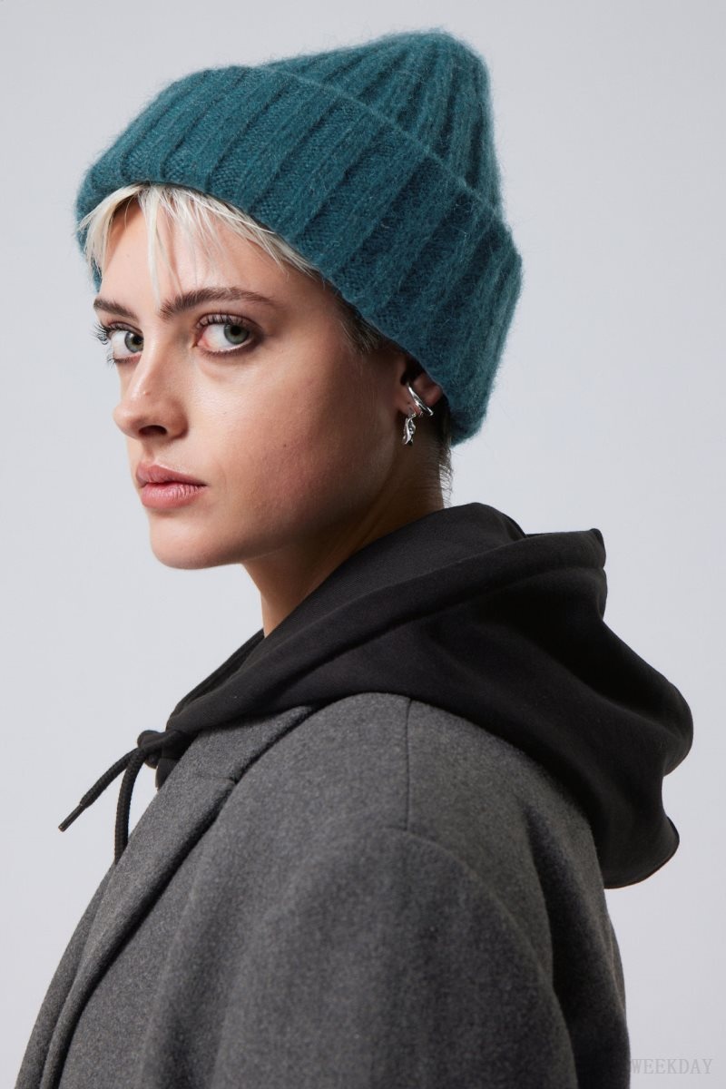 Weekday Soft Ribbed Beanie Dark Turquoise | BHJF9239