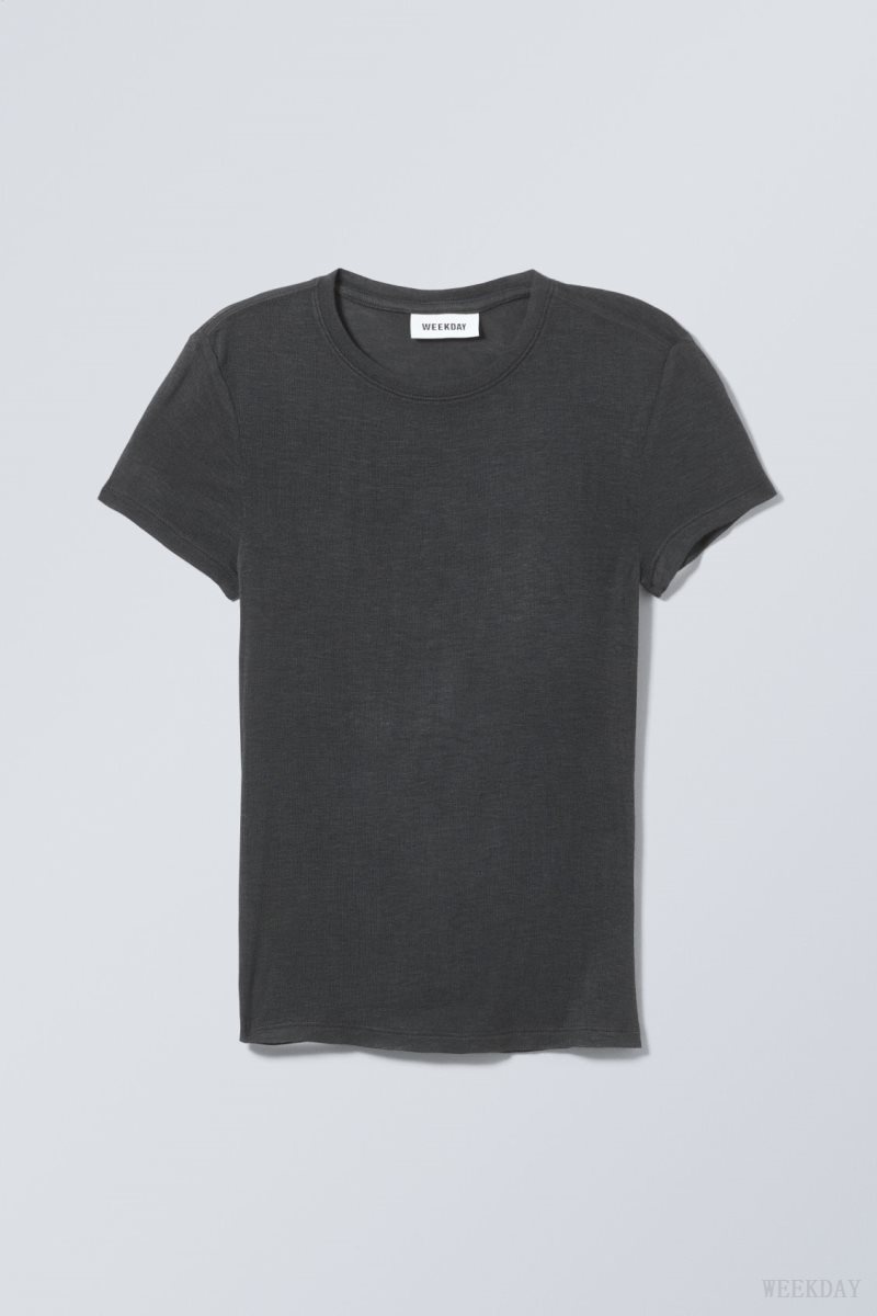 Weekday Soft Sheer Fitted T-shirt Black | LAEG8463