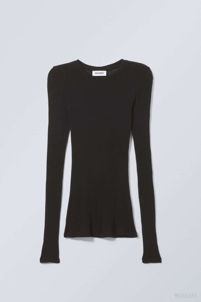 Weekday Soft Sheer Long Sleeve Top Black | CNSE0157