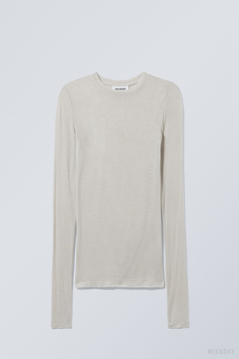 Weekday Soft Sheer Long Sleeve Top Light Mole | FNAQ1288