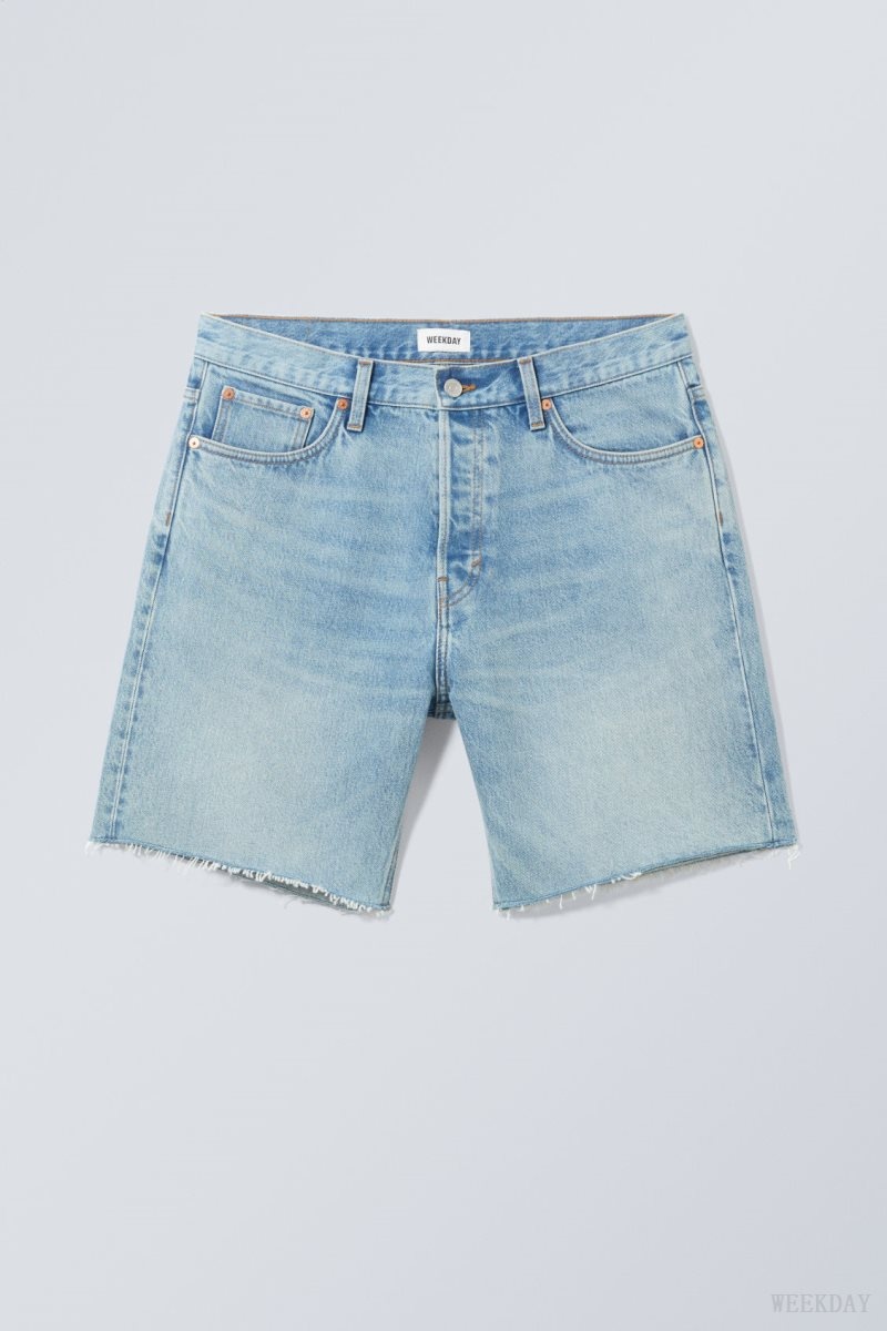 Weekday Space Relaxed Denim Shorts Blue | HSCK3855