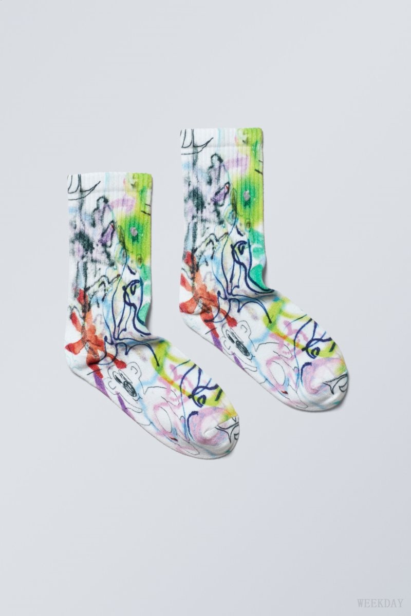 Weekday Sport Printed Socks Messy Doodle | QIXJ5590