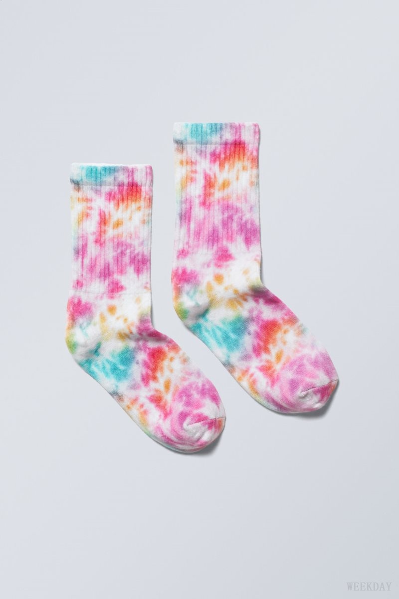 Weekday Sport Printed Socks White Pink | VADR1904