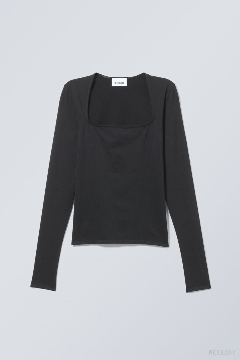 Weekday Square Neck Longsleeve Top Black | ESNE6994