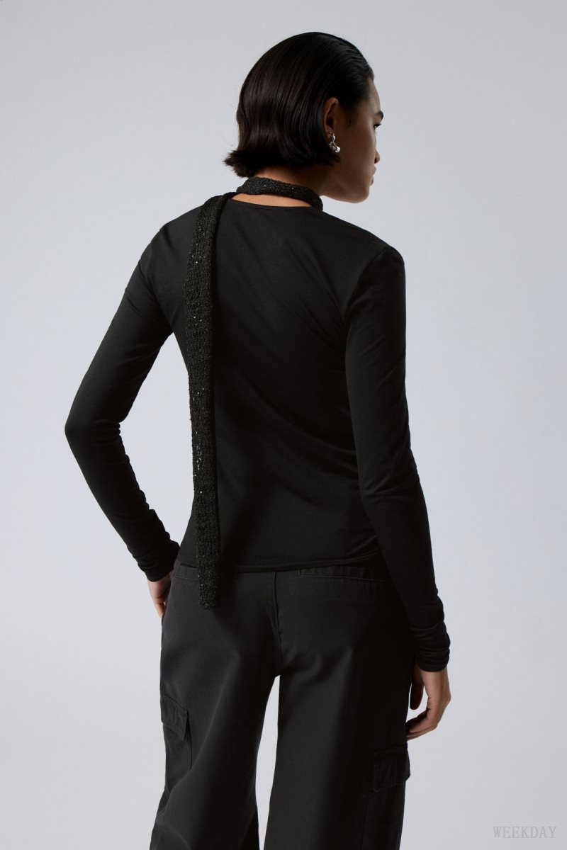 Weekday Square Neck Longsleeve Top Black | ESNE6994