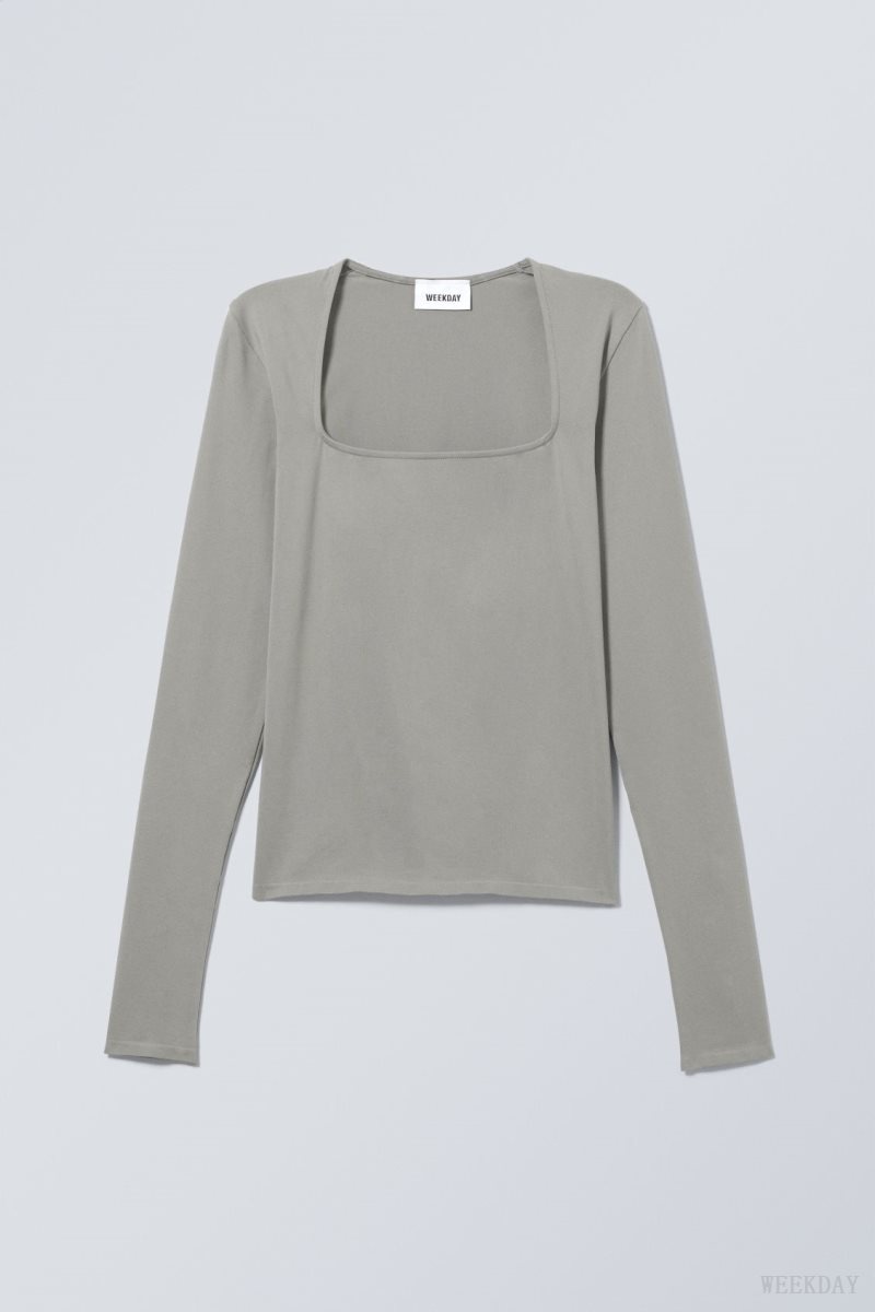 Weekday Square Neck Longsleeve Top Grey | JEAL2440