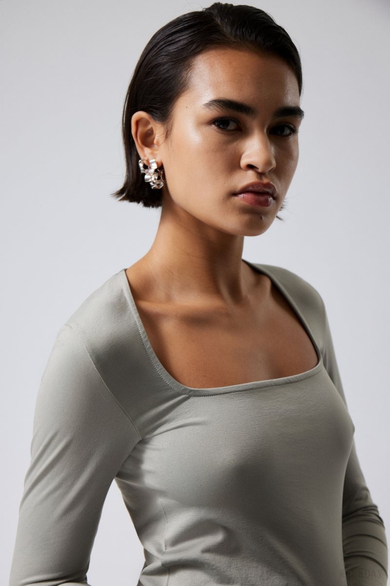 Weekday Square Neck Longsleeve Top Grey | JEAL2440