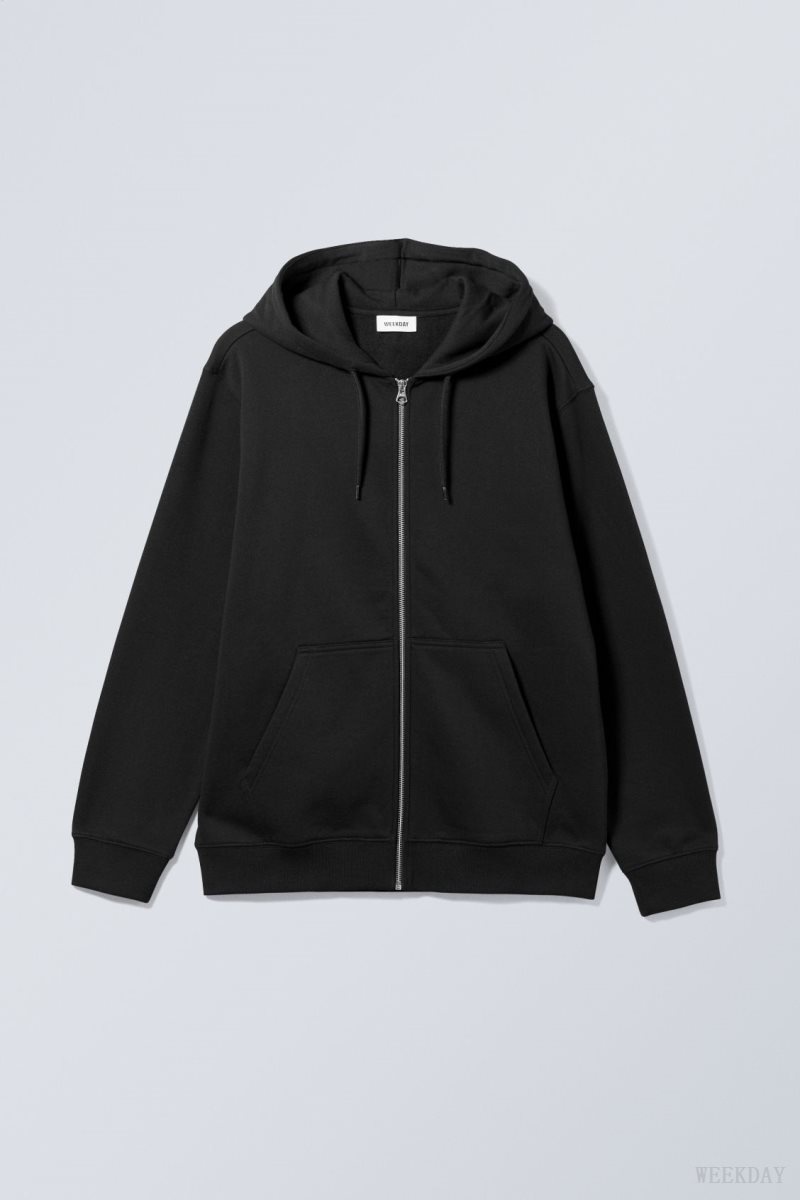 Weekday Standard Midweight Zip Hoodie Black | TJTR1275