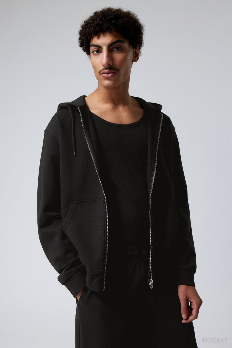 Weekday Standard Midweight Zip Hoodie Black | TJTR1275