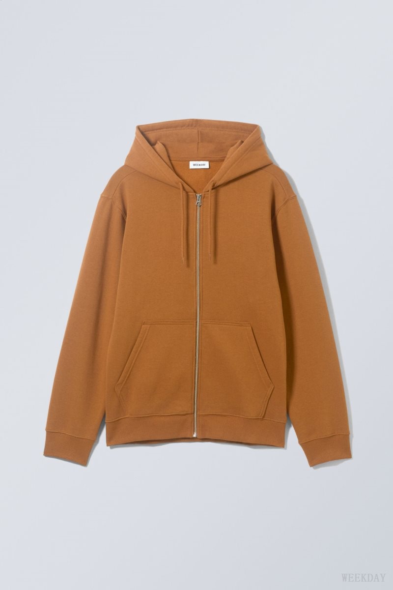 Weekday Standard Midweight Zip Hoodie Brown | MDUX3381