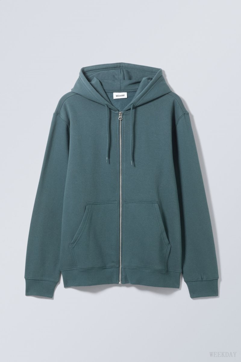 Weekday Standard Midweight Zip Hoodie Dark AZURE | TXBA0045