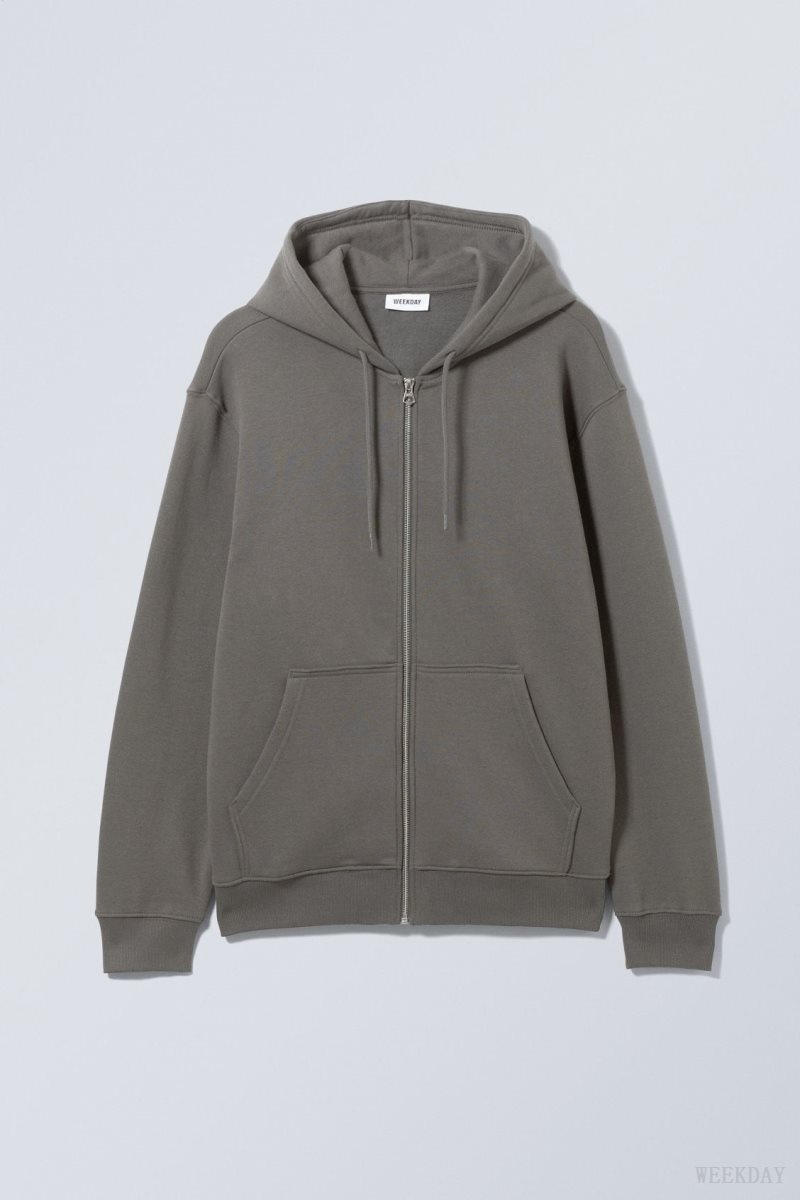 Weekday Standard Midweight Zip Hoodie Dark Grey | QKVW6246