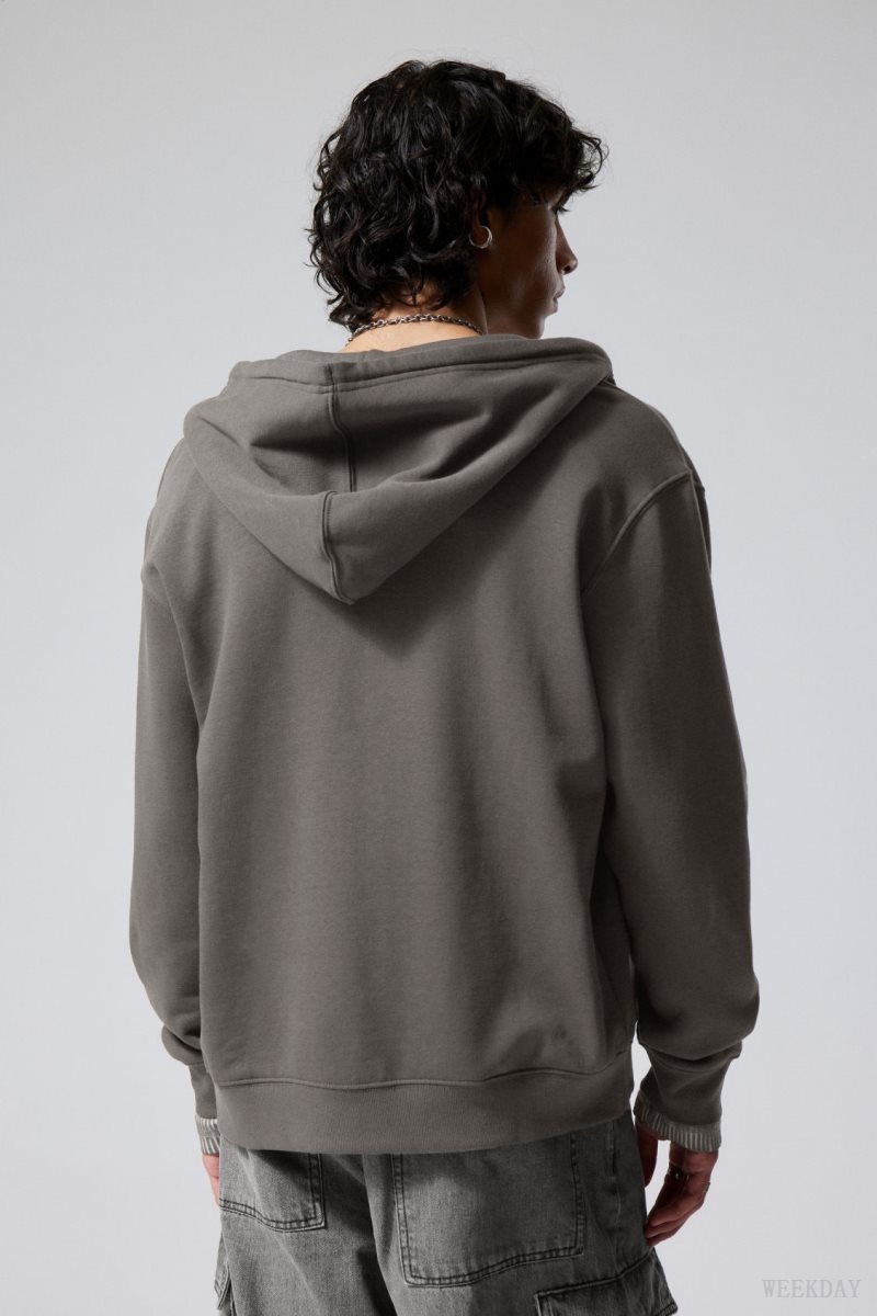 Weekday Standard Midweight Zip Hoodie Dark Grey | QKVW6246