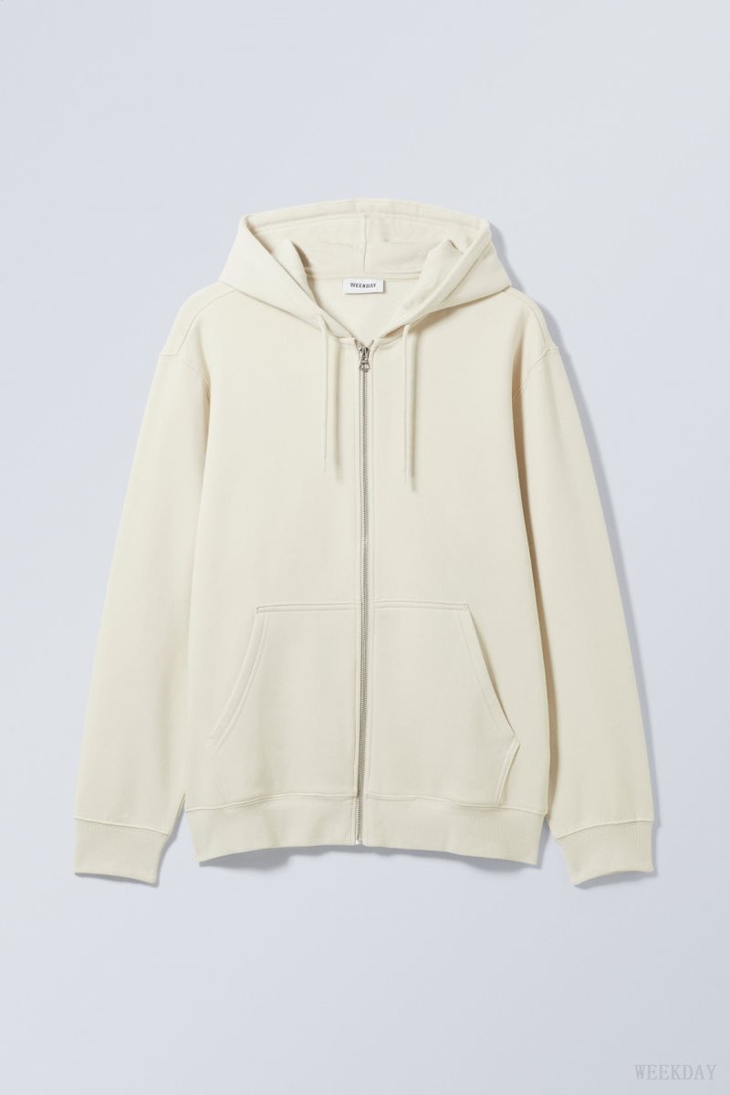 Weekday Standard Midweight Zip Hoodie Ecru | SEDR0620