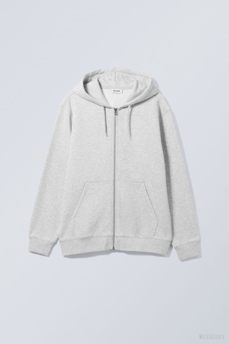 Weekday Standard Midweight Zip Hoodie Grey | HAUD5229