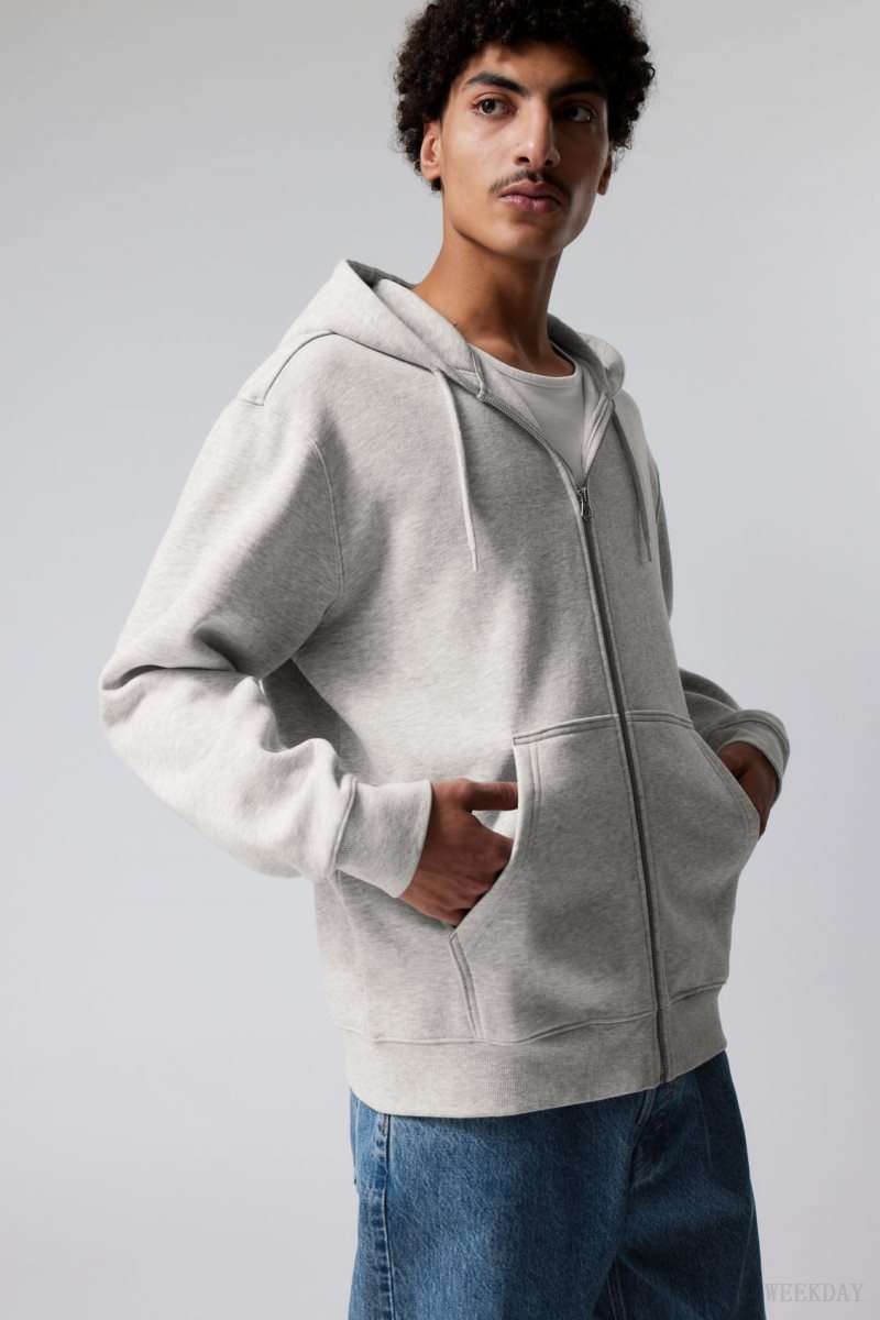 Weekday Standard Midweight Zip Hoodie Grey | HAUD5229