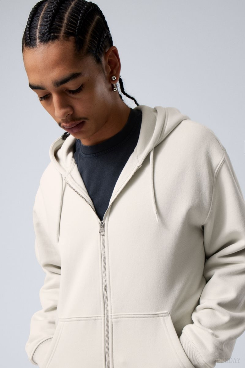 Weekday Standard Midweight Zip Hoodie Light Grey | DVLX1628