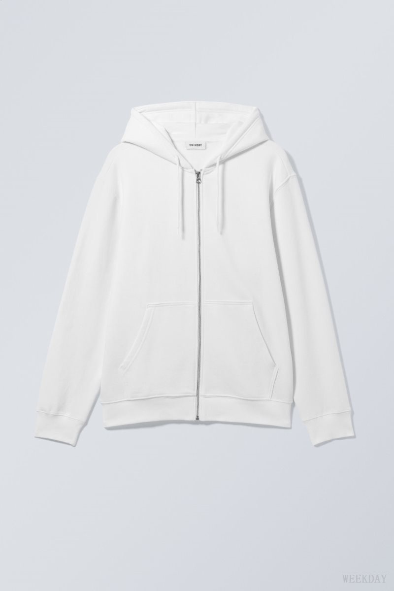 Weekday Standard Midweight Zip Hoodie White | UOVJ4450