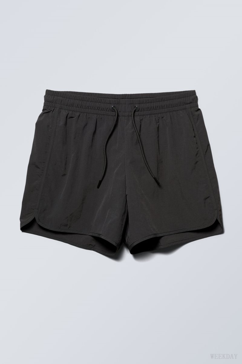 Weekday Tan Structure Swim Shorts Black | MXKT2129