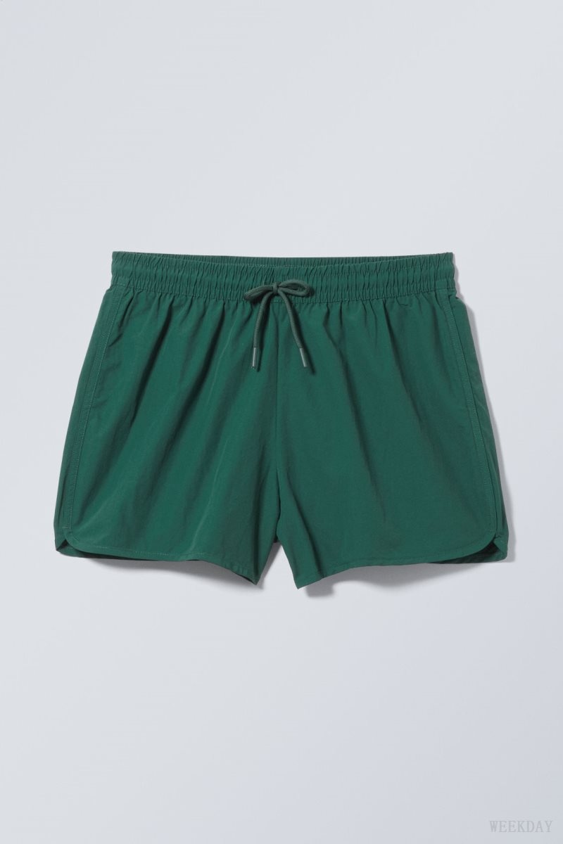 Weekday Tan Structure Swim Shorts Dark Green | WMVC9564