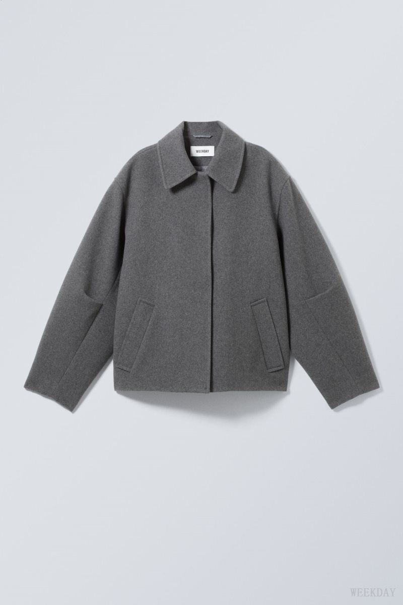 Weekday Tana Wool Blend Jacket Dark Grey | KODN9462