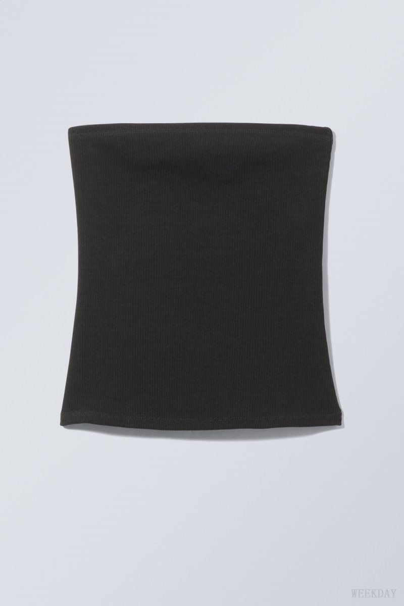 Weekday Tania Rib Tube Top Black | PJDX4587