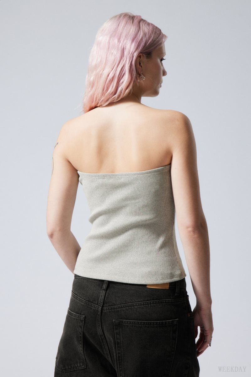 Weekday Tania Rib Tube Top Grey | NQUG8529