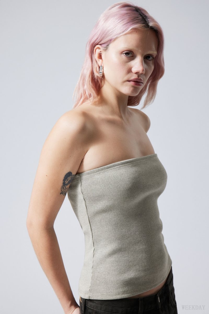 Weekday Tania Rib Tube Top Grey | NQUG8529