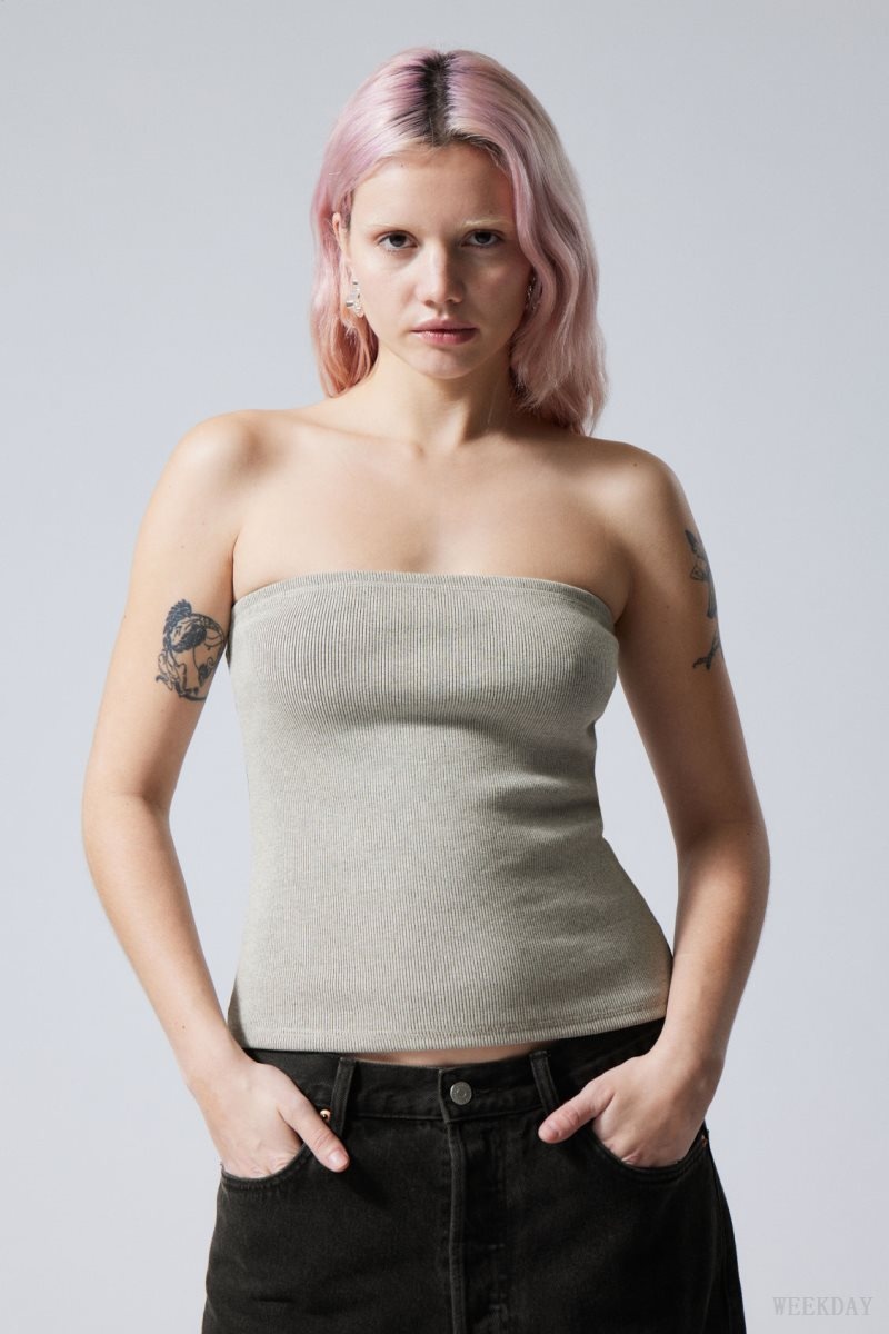 Weekday Tania Rib Tube Top Grey | NQUG8529