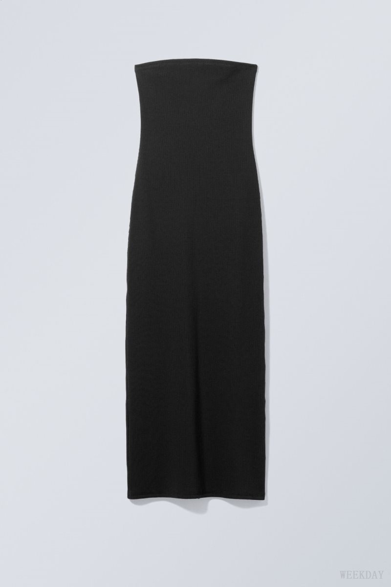 Weekday Tania Ribbed Tube Dress Black | MENA9172