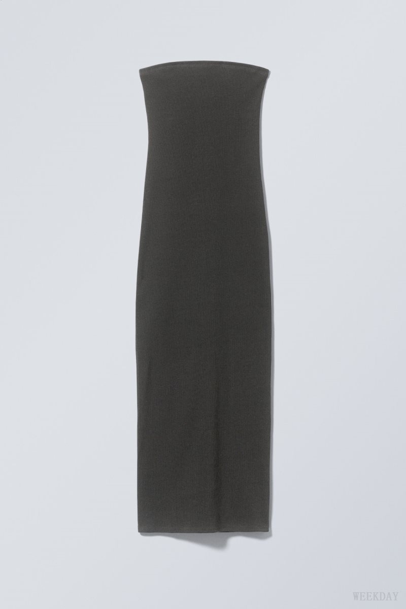 Weekday Tania Ribbed Tube Dress Dark Grey | EDSS2508