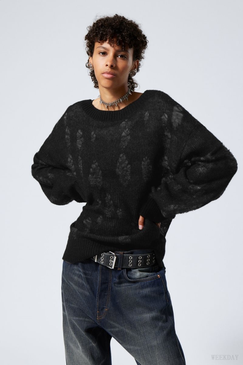 Weekday Taylor Knit Sweater Black | DZXY2817