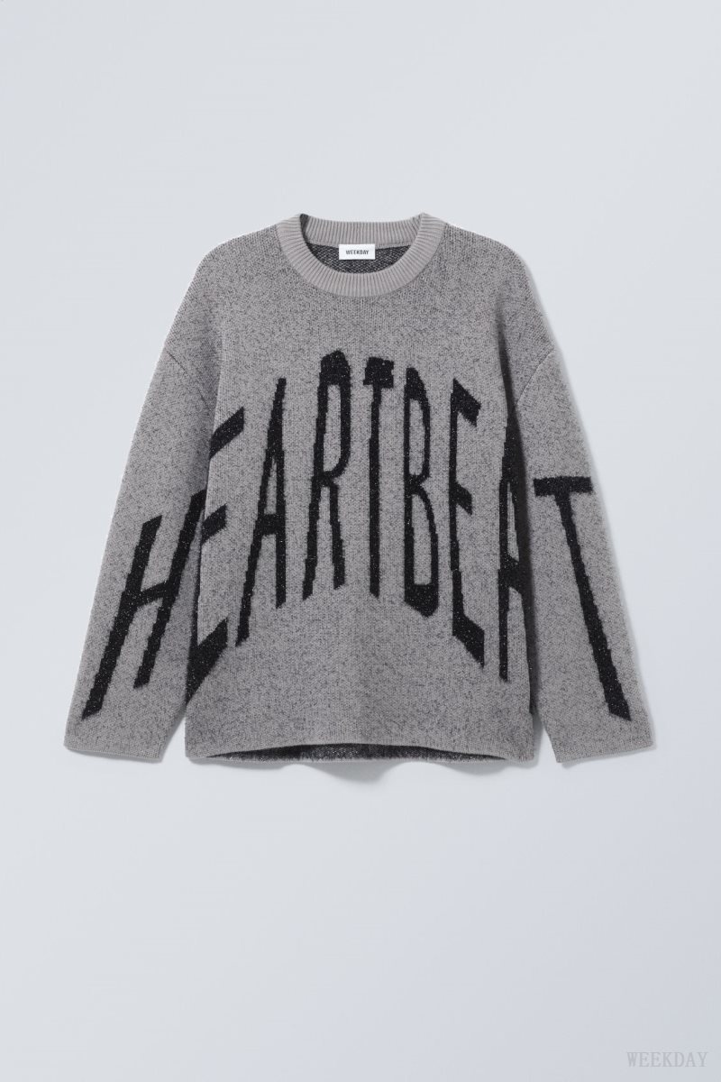 Weekday Teo Oversized Jacquard Knitted Sweater Grey | SHCE4722