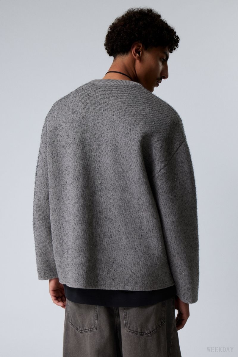 Weekday Teo Oversized Jacquard Knitted Sweater Grey | SHCE4722