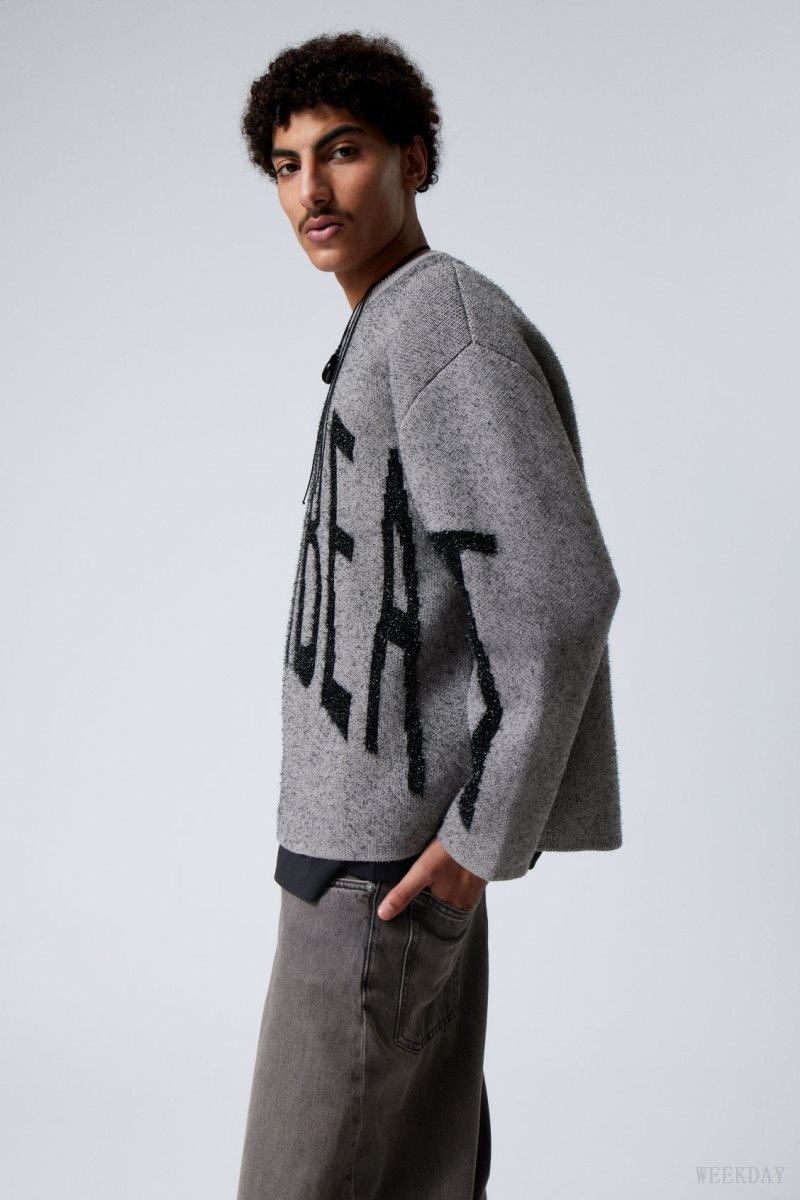 Weekday Teo Oversized Jacquard Knitted Sweater Grey | SHCE4722