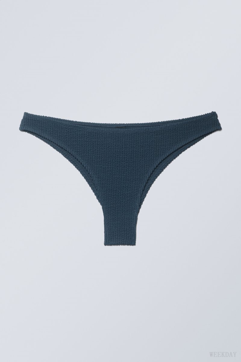 Weekday Textured Brazilian Bikini Bottoms Navy | PJUK5383