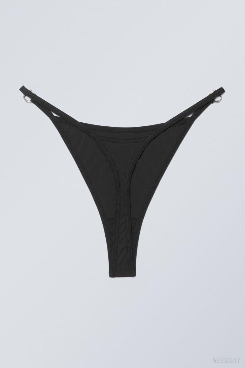 Weekday Tori Piercing Tanga Thong Thong Black | OIKF8495