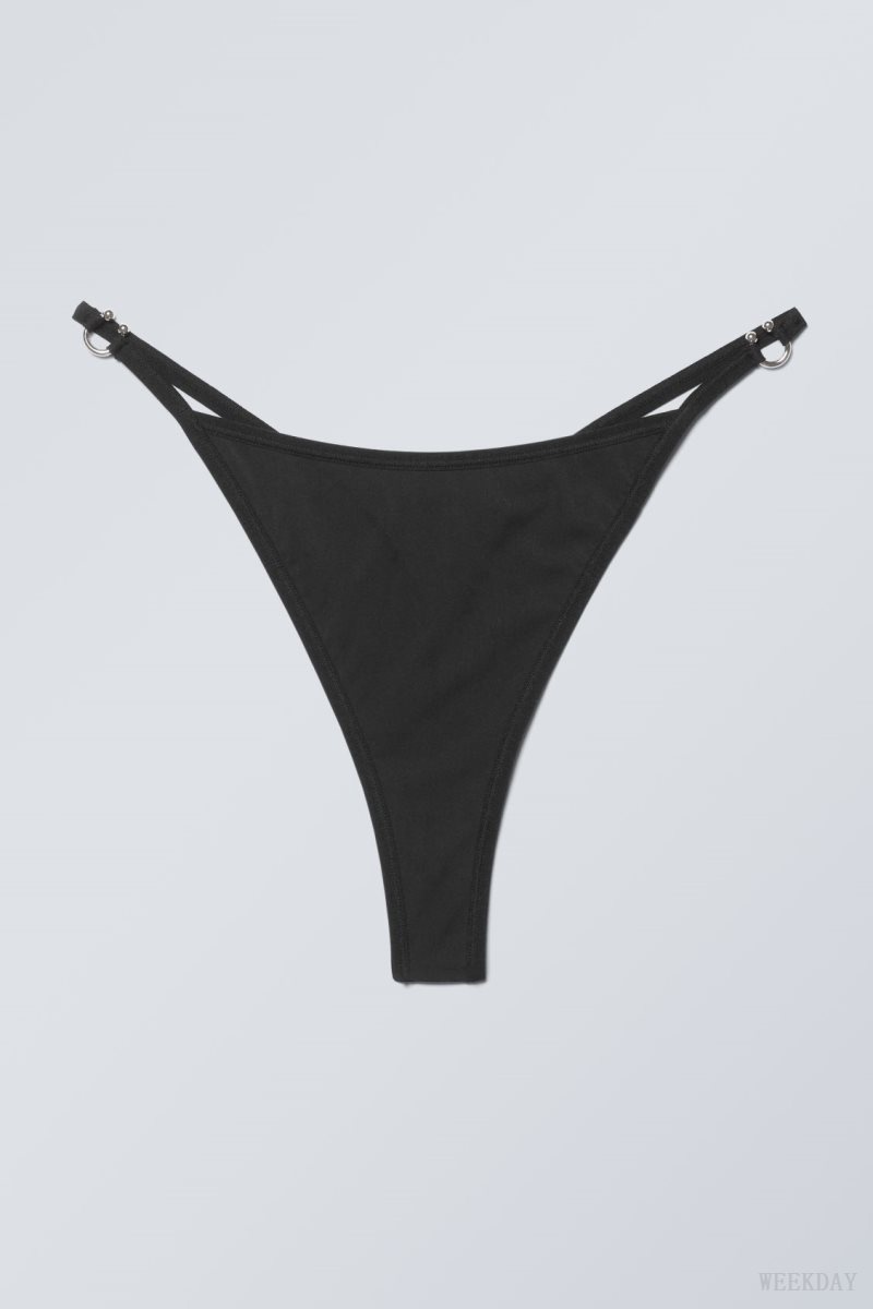 Weekday Tori Piercing Tanga Thong Thong Black | OIKF8495