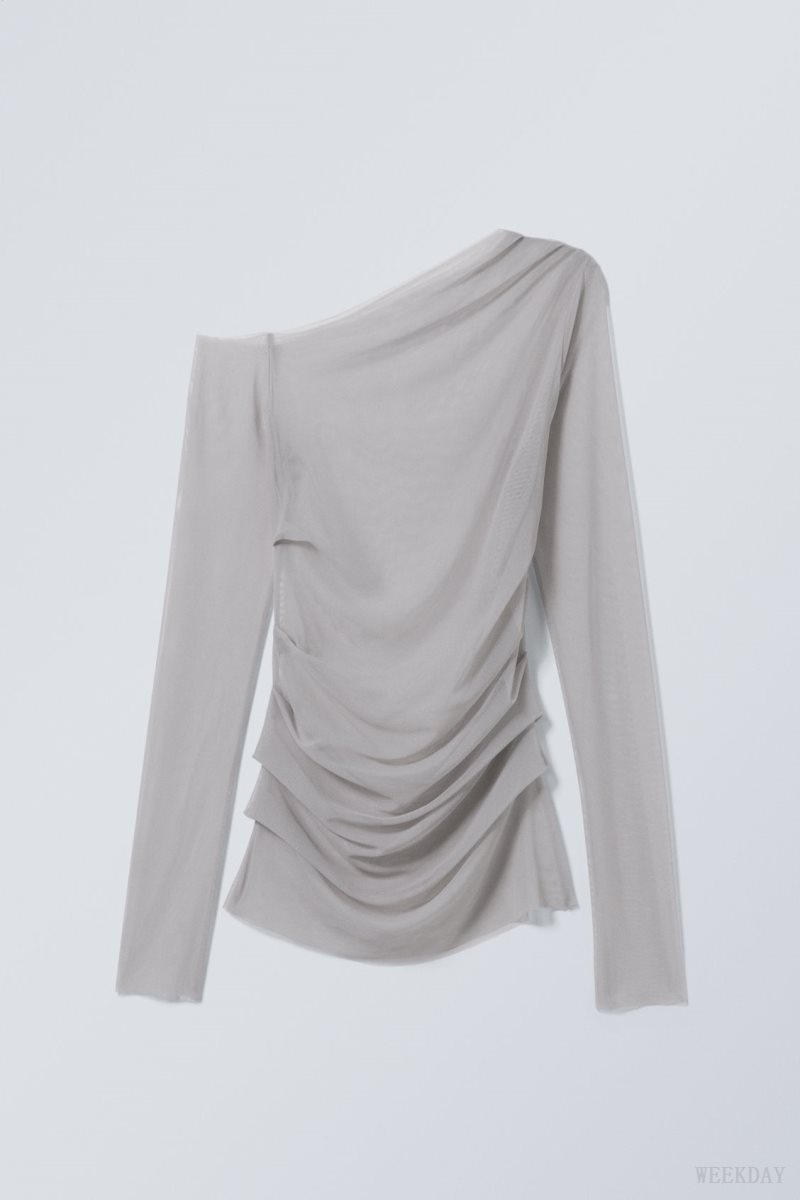 Weekday Transparent Drape Asymmetric Long Sleeve Light Grey | DZSG4054