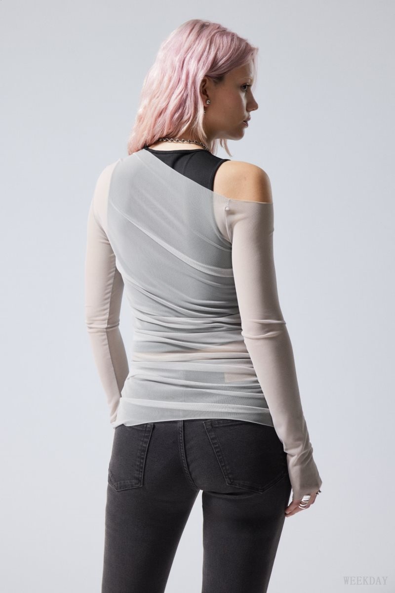 Weekday Transparent Drape Asymmetric Long Sleeve Light Grey | DZSG4054