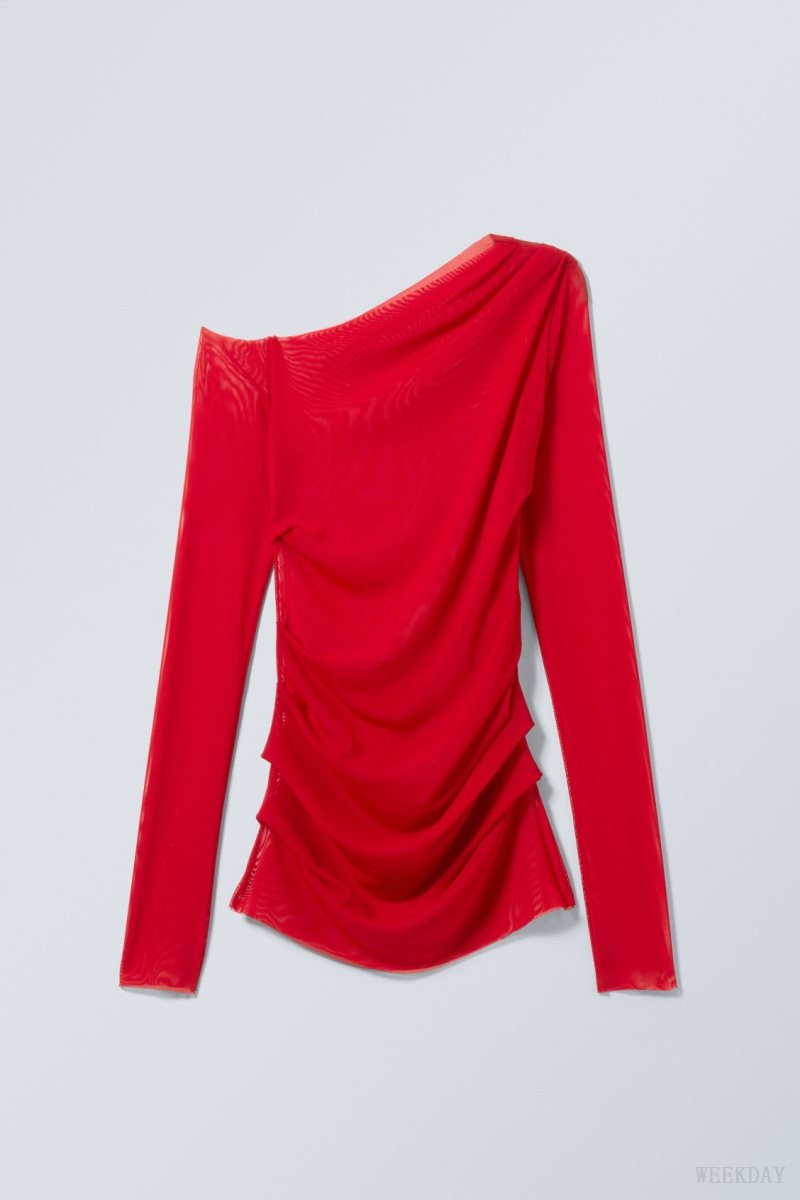 Weekday Transparent Drape Asymmetric Long Sleeve Red | RFKJ8883