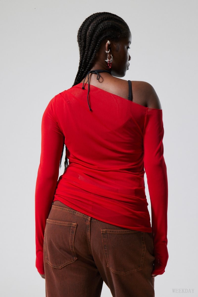 Weekday Transparent Drape Asymmetric Long Sleeve Red | RFKJ8883