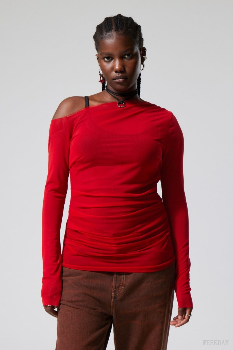 Weekday Transparent Drape Asymmetric Long Sleeve Red | RFKJ8883