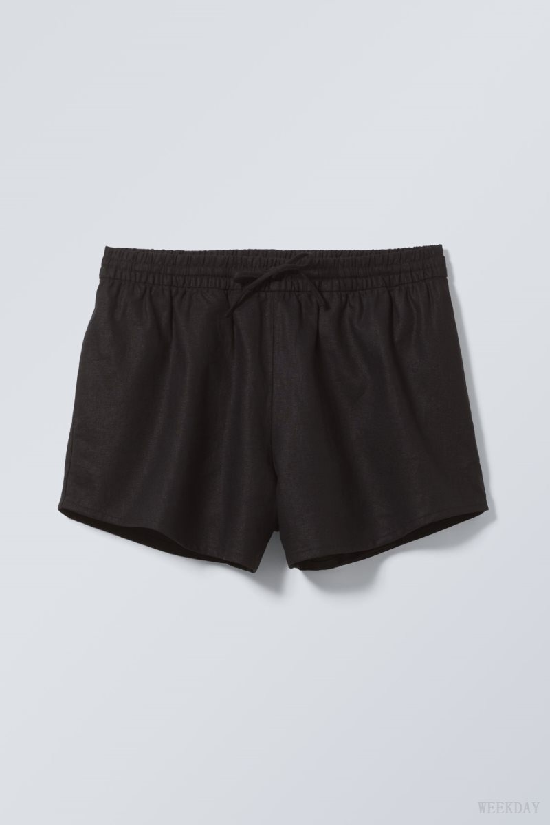 Weekday Tyler Linen Blend Shorts Black | HSAG9016