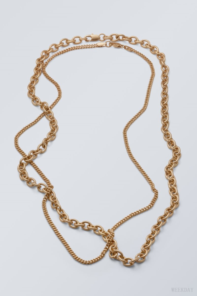 Weekday Uno Chain Necklace Set Gold | BUQU7854