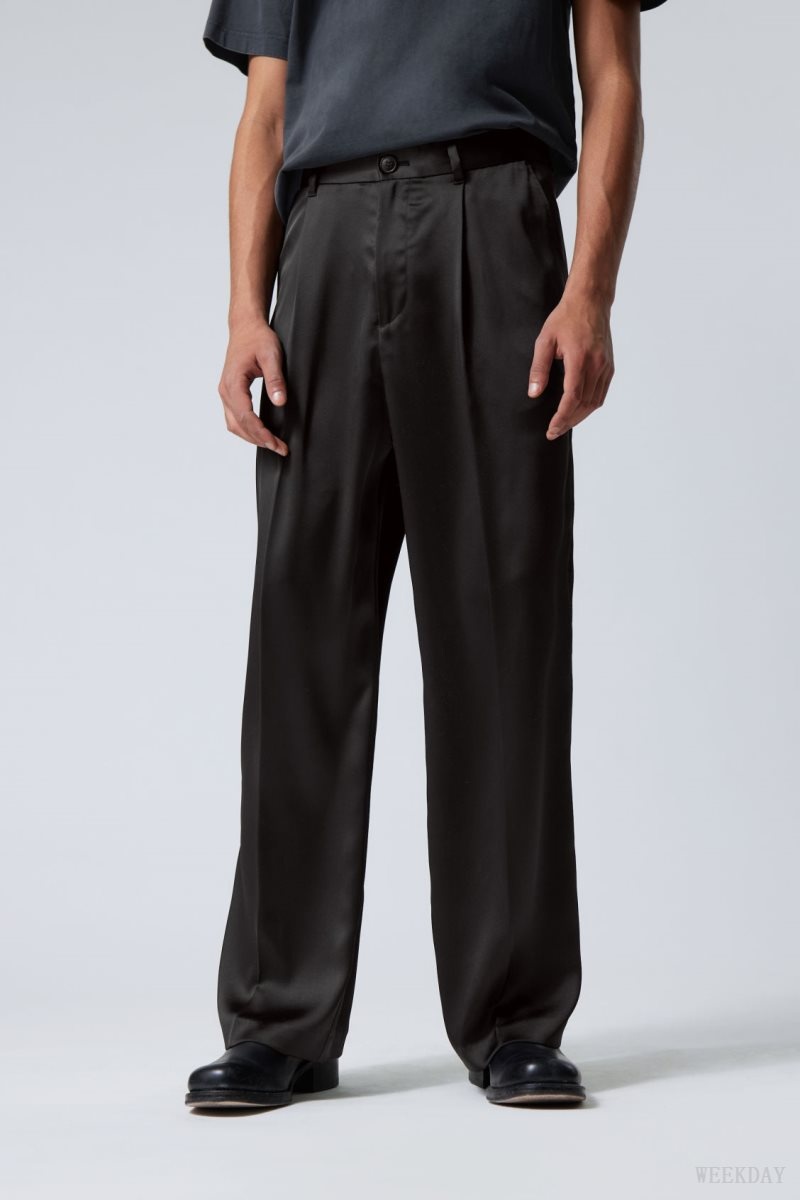 Weekday Uno Loose Shiny Trousers Black | YPYH0102