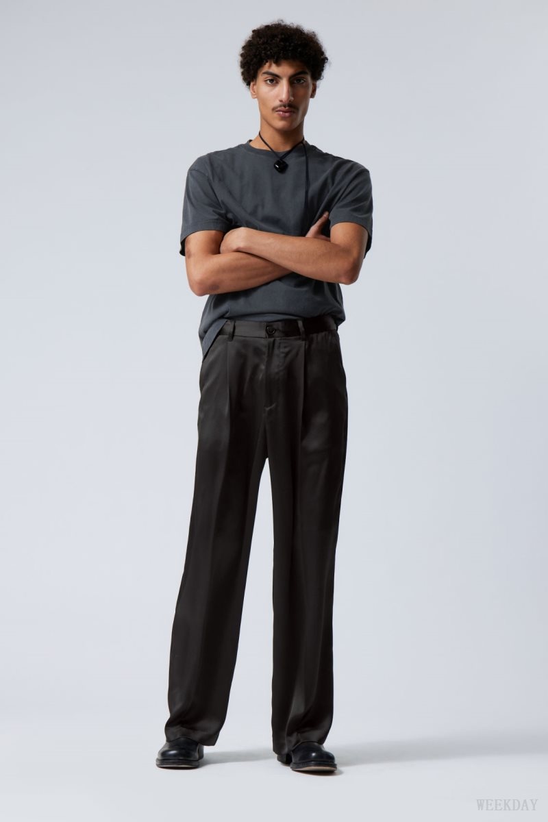 Weekday Uno Loose Shiny Trousers Black | YPYH0102