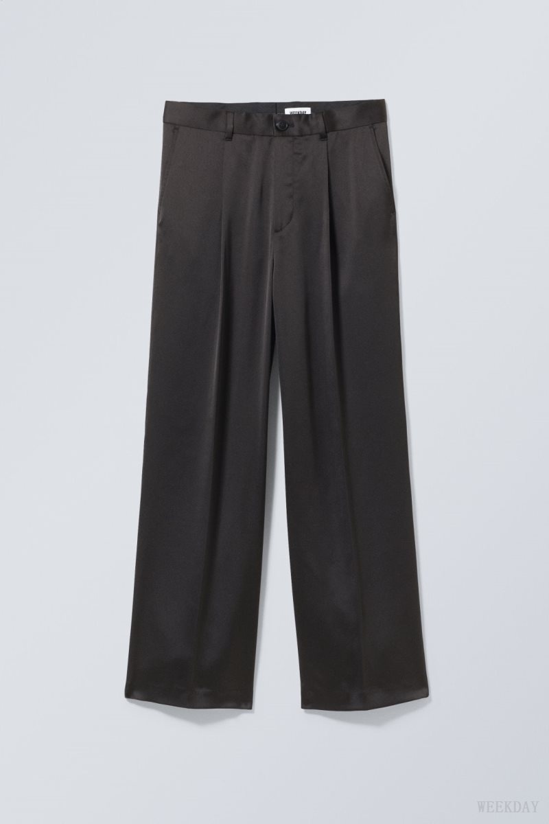 Weekday Uno Loose Shiny Trousers Black | YPYH0102